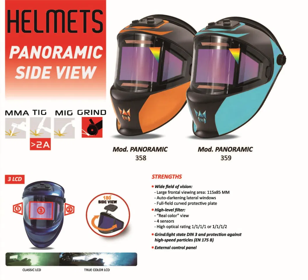 (180 degree side view) Solar Powered TIG/MIG Auto Darkening Automatic Welding Helmet /Grinding Mask