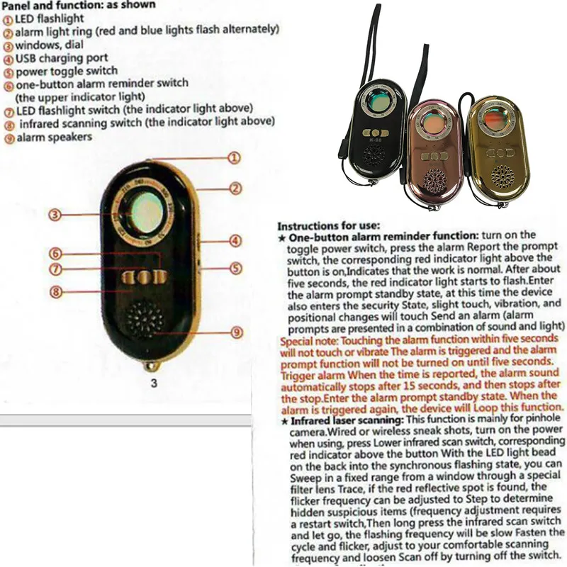 2019 New Portable Spy Bug Signal Finder Detector Hidden Camera Anti Spy Bug Detector with Against Theft Vibration Button K98