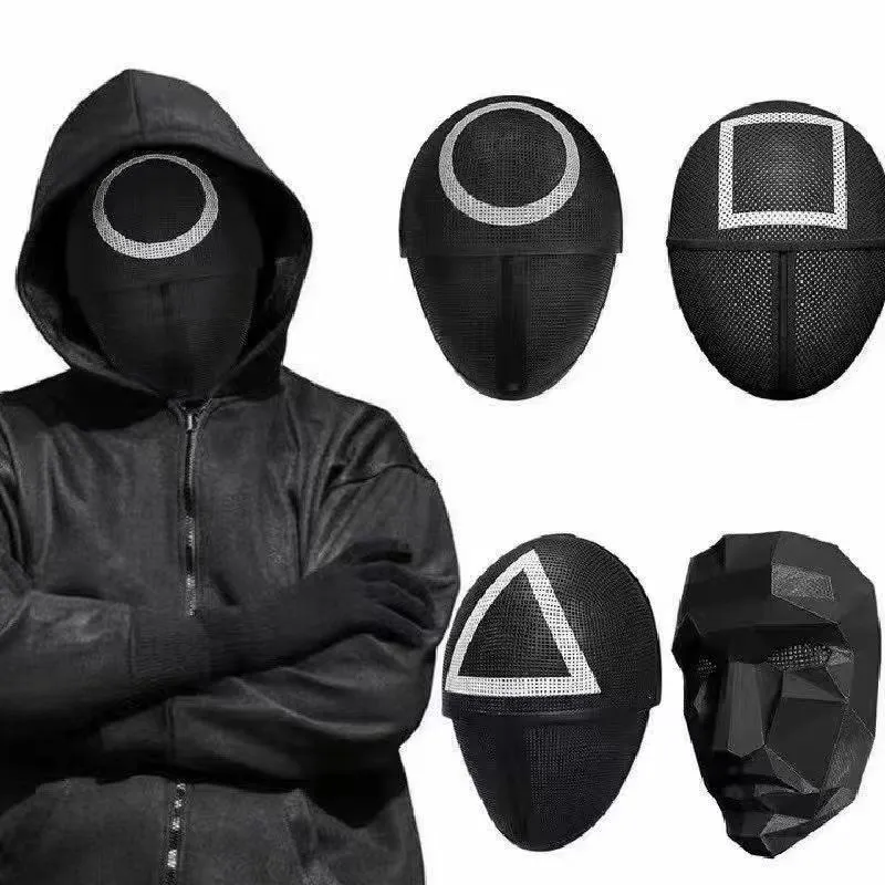 2021 Hot Sale Plastic Black Round Square Triangle Halloween Party Squidgame Mask Cosplay Decoration Squid Game Mask