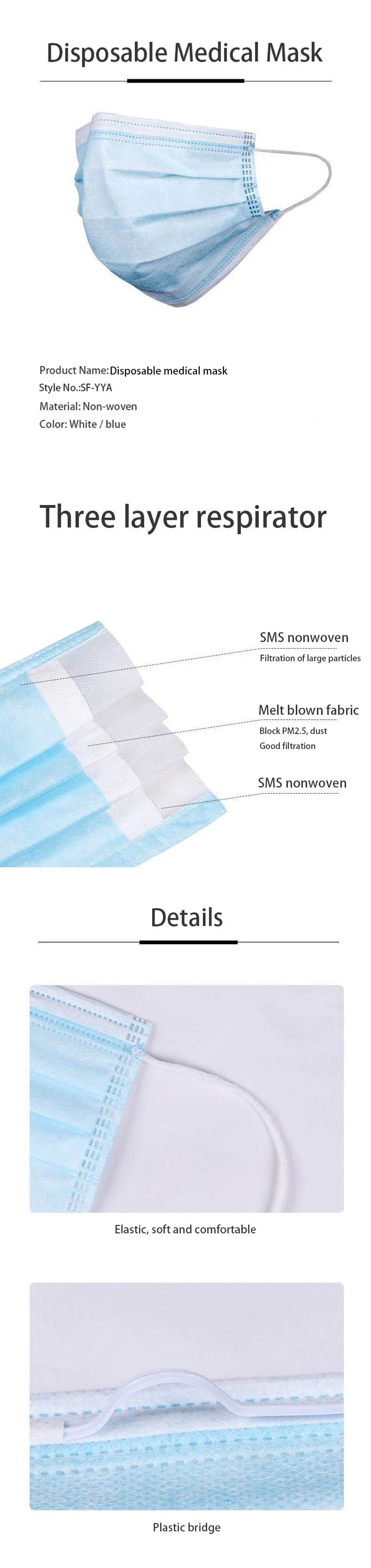 3 Ply Ear Loop White Color Disposable Face Mask