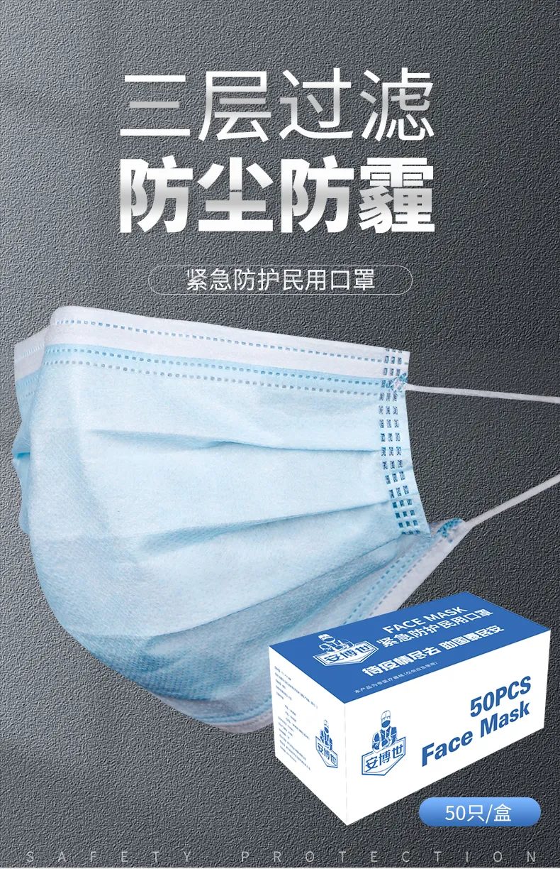 3 Ply Ear Loop White Color Disposable Face Mask