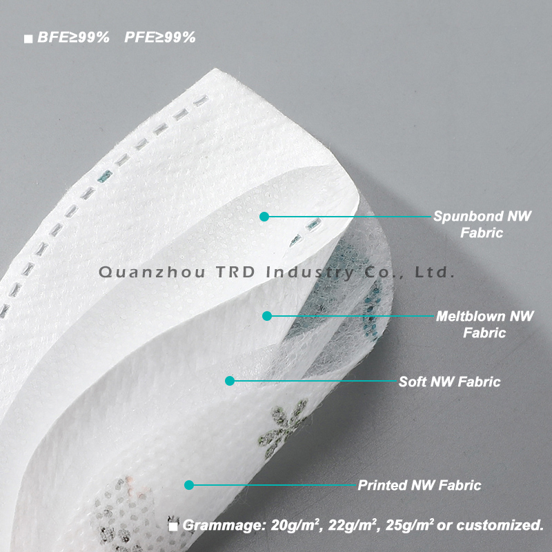 4 Plies 3D Printed Disposable Protective Children Face Mask Anti-Virus OEM Price