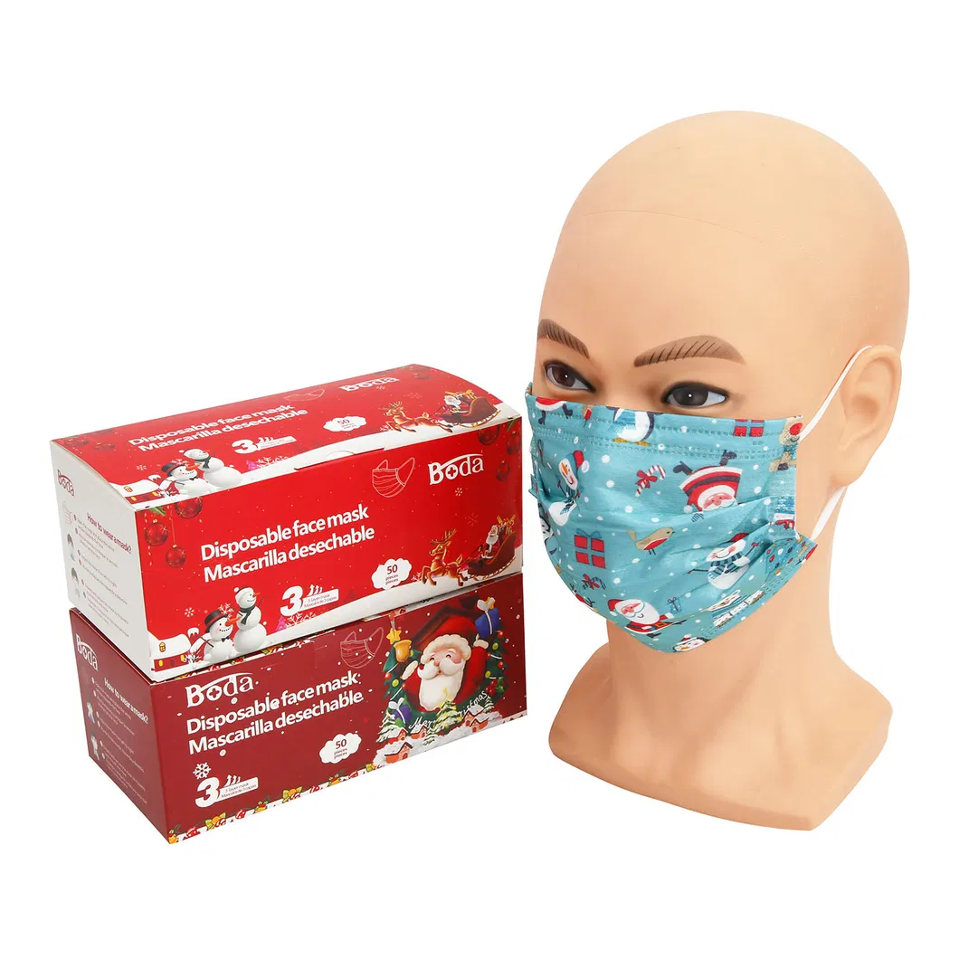 Adjustable Earloop Anti Dust Breathable Skin Disposable Face Mask 3ply christmas Mask