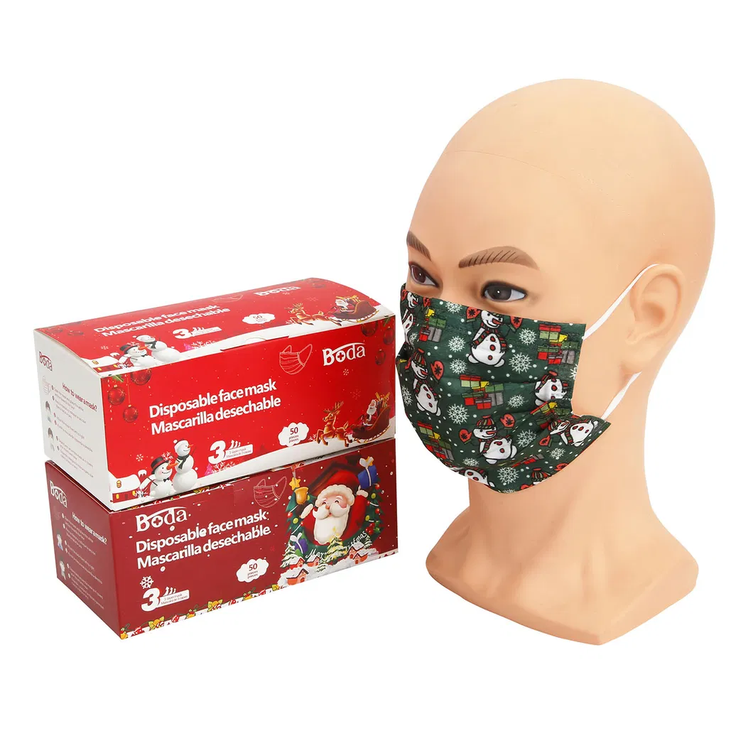 Adjustable Earloop Anti Dust Breathable Skin Disposable Face Mask 3ply christmas Mask