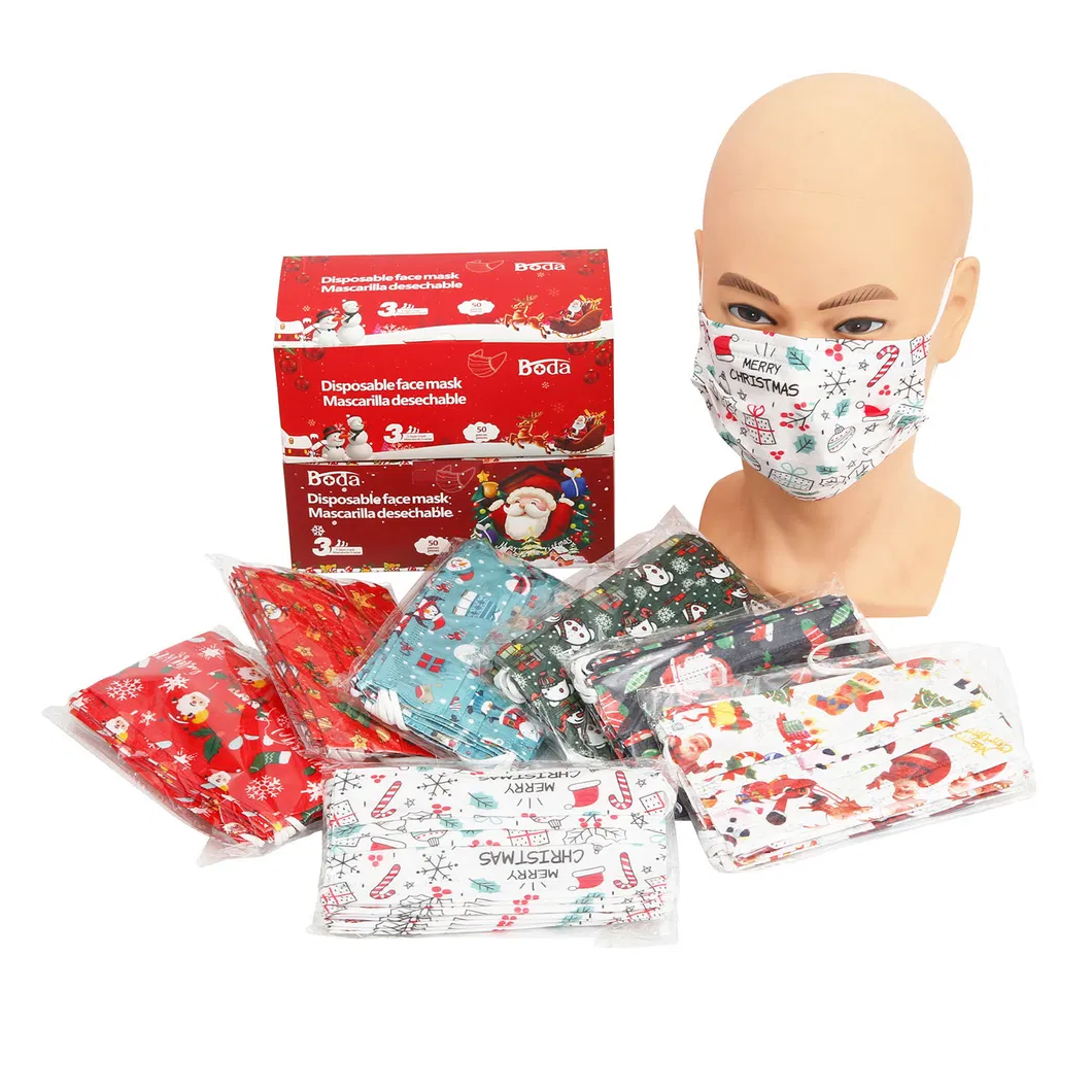 Adjustable Earloop Anti Dust Breathable Skin Disposable Face Mask 3ply christmas Mask