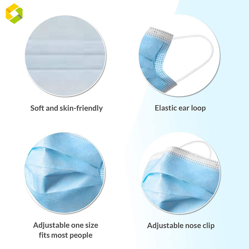 Anti Dust Flu Face Mask Disposable 5ply White Blue Color Face Mask