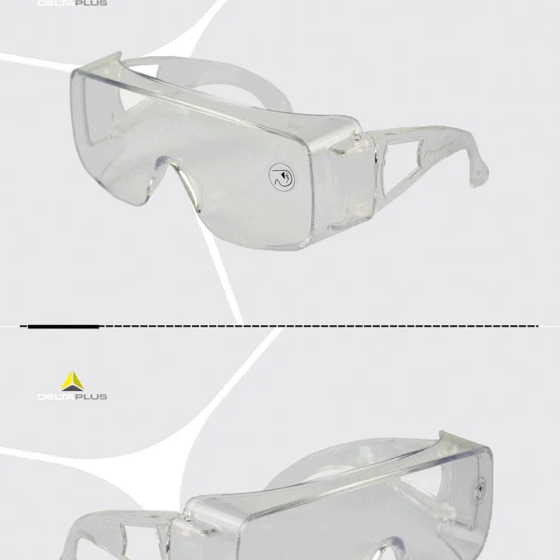 Anti Fog Adjustable Transparent Safety Glasses General with PC Lenses Deltaplus 101131 One-Piece Lens Safety Eyewear for Use with Prescription Glasses