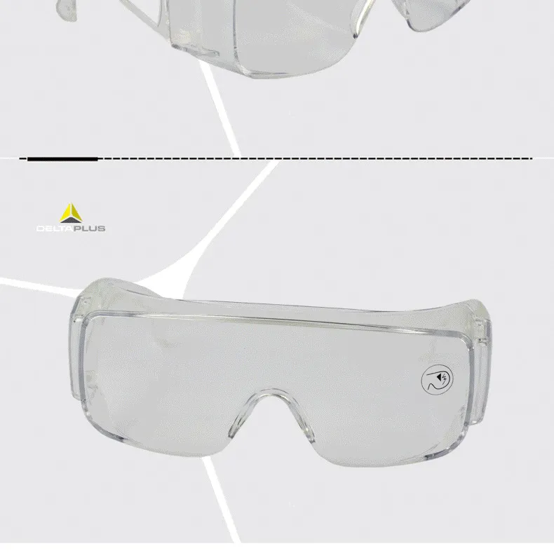 Anti Fog Adjustable Transparent Safety Glasses General with PC Lenses Deltaplus 101131 One-Piece Lens Safety Eyewear for Use with Prescription Glasses