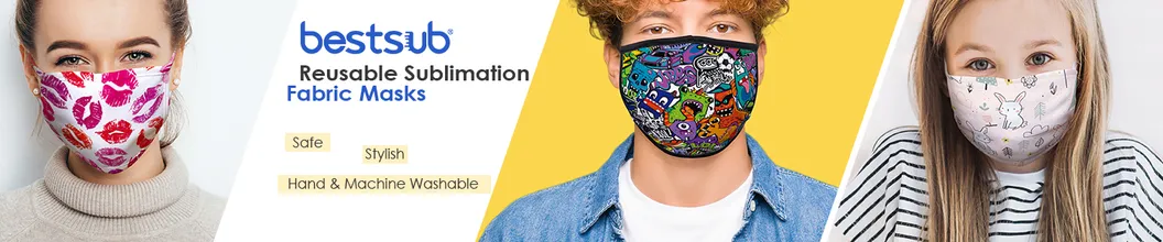 Bestsub Sublimation Adult Face Mask W/ Alu Nose Bridge (Full White with Black Strap)