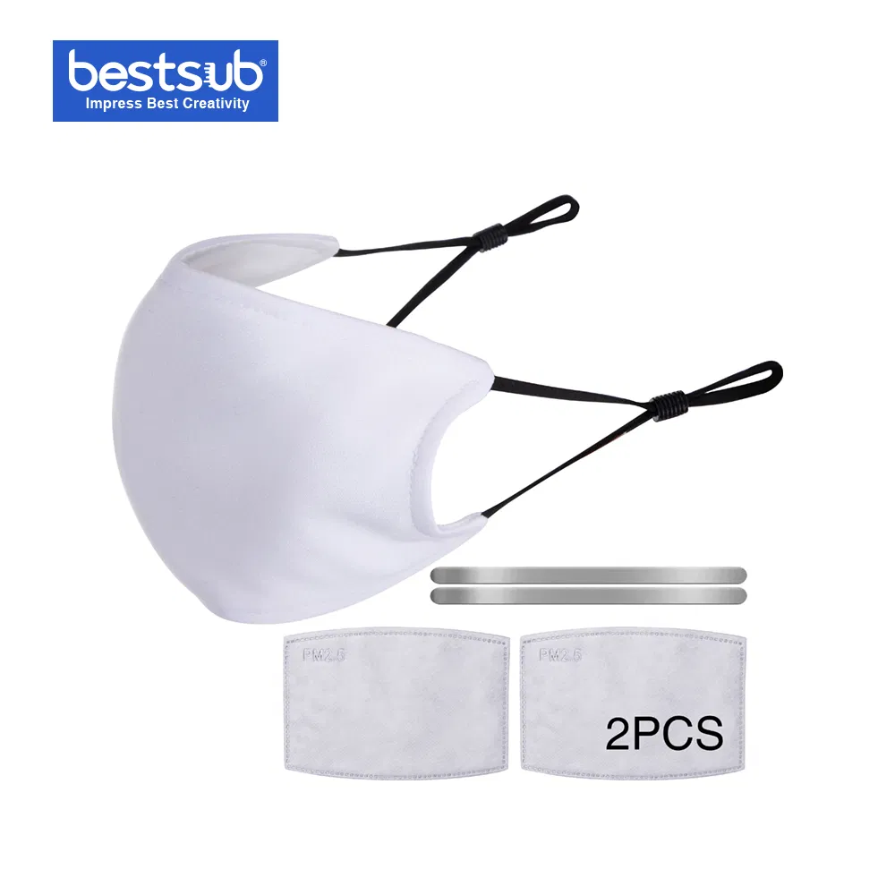 Bestsub Sublimation Adult Face Mask W/ Alu Nose Bridge (Full White with Black Strap)