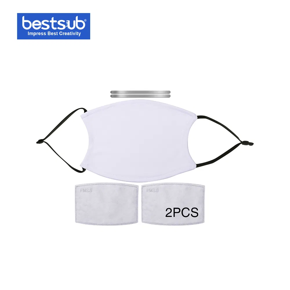 Bestsub Sublimation Adult Face Mask W/ Alu Nose Bridge (Full White with Black Strap)