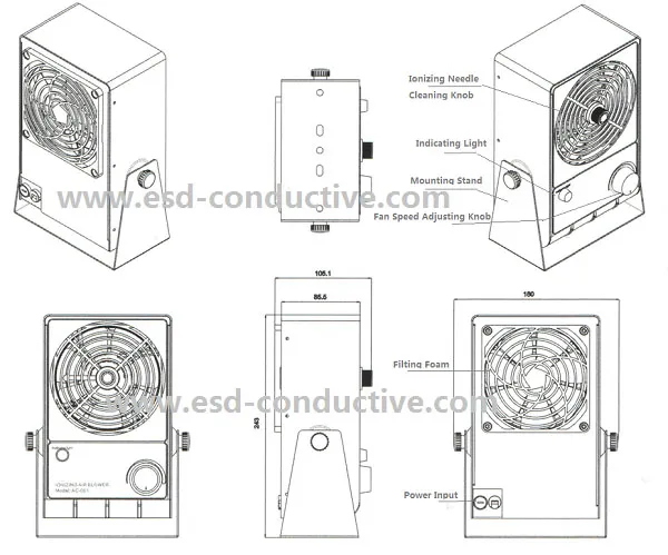 Ce & RoHS Electrostatic ESD Ionized Fan Benchtop Anti-Static Ionizer Ionizing Air Blower