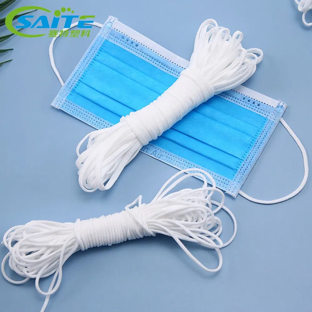Custom 3mm White Round and Flat Elastic Earloop Elastic Band for Face Mask