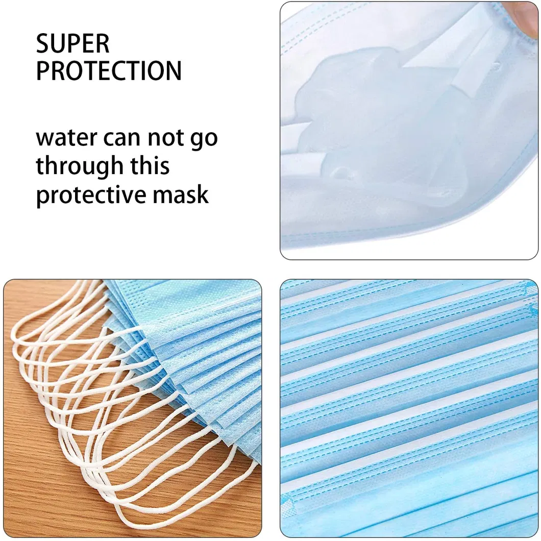 Disposable 3 Layers Non Woven/Melt Blown Fabric Protective Dust Anti Virus Ear Loop Hanging Flat Face Mask