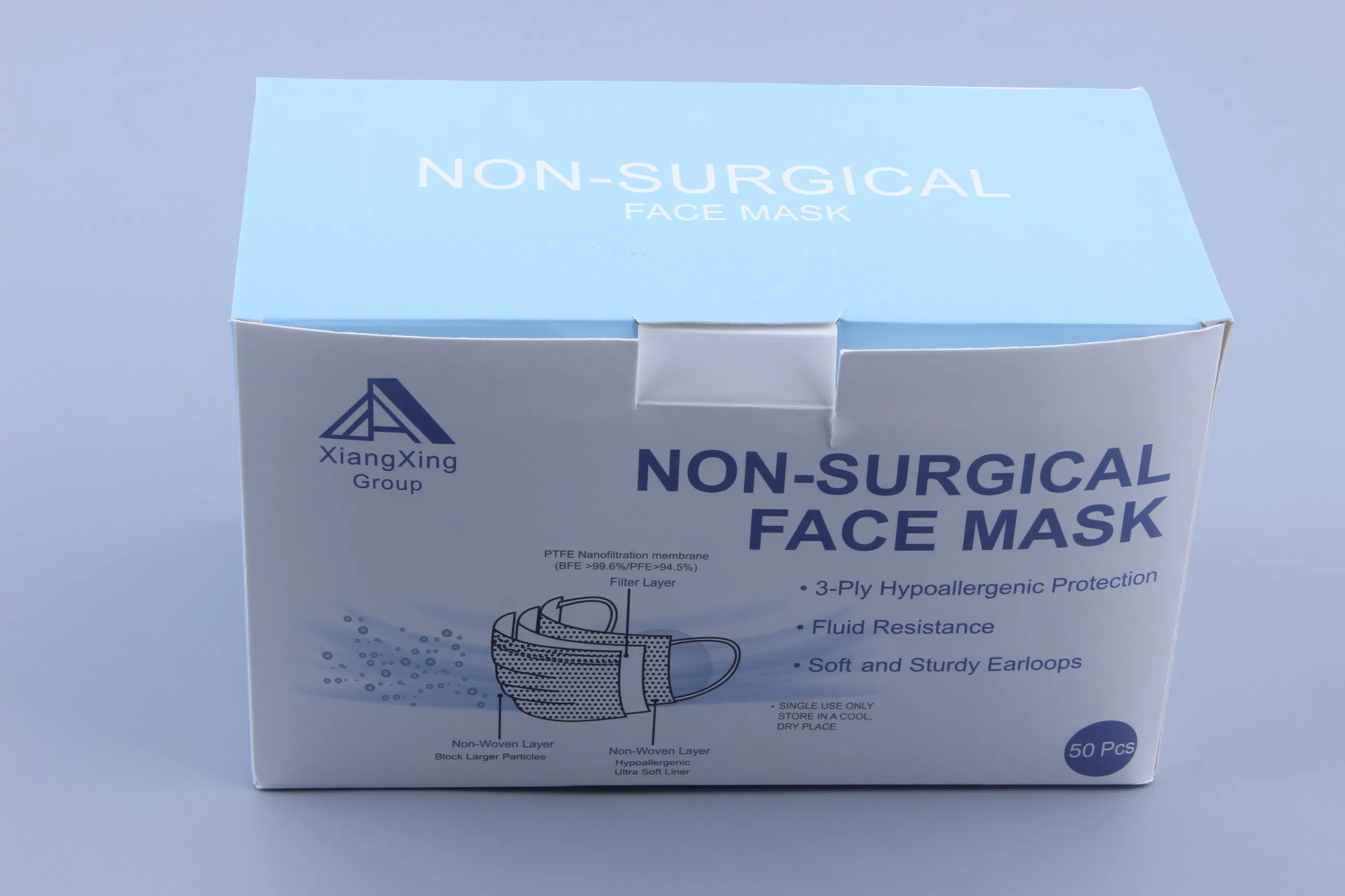 Disposable 3 Layers Non Woven/Melt Blown Fabric Protective Dust Anti Virus Ear Loop Hanging Flat Face Mask