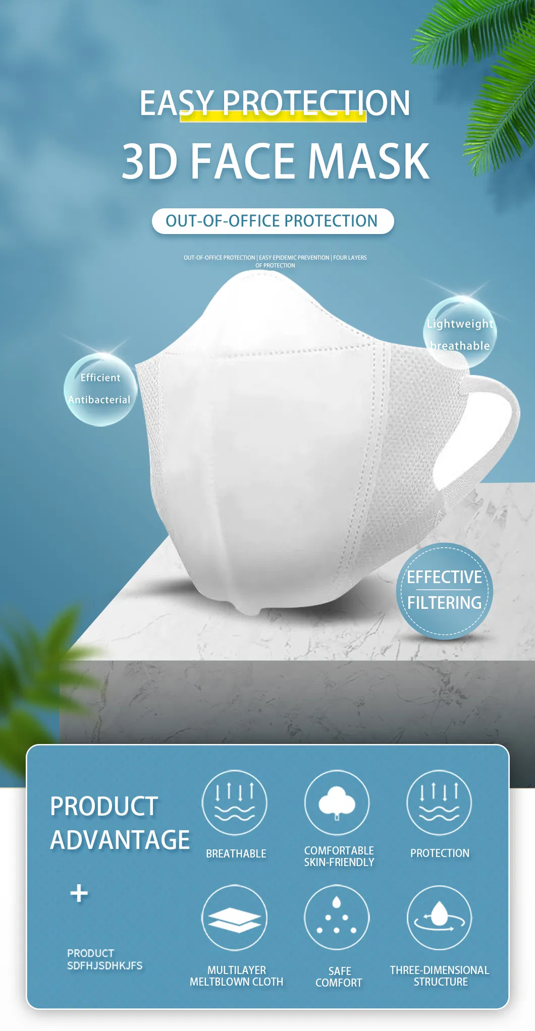Disposable 3D Protective Face Mask for Adults
