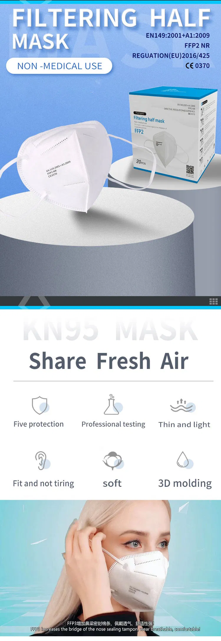 Disposable Non-Woven Folding Filtering Half Face Mask Earloop Factory Direct Sale by Kinpack