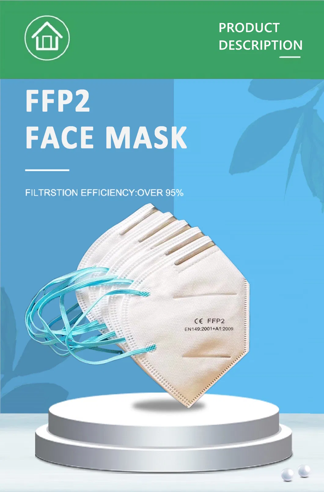 En149: 2001+A1: 2009 Non-Woven Disposable Protective FFP2 Masks