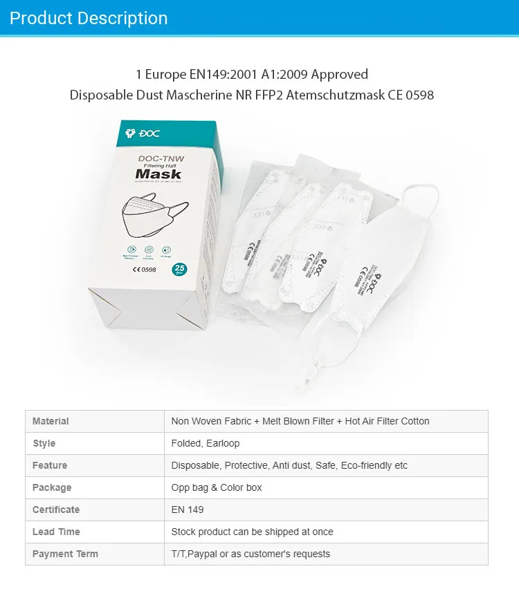 En149: 2001+Ai: 2009 Non-Woven Anti-Dust FFP3 Mask