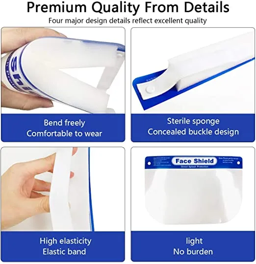 Face Shield, Adjustable Anti-Fog Dental Full Face Shield with Protective Clear Film Elastic Band and Comfort Sponge