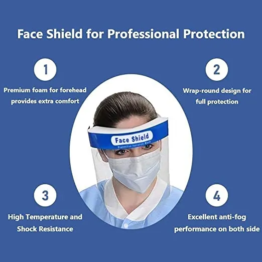 Face Shield, Adjustable Anti-Fog Dental Full Face Shield with Protective Clear Film Elastic Band and Comfort Sponge