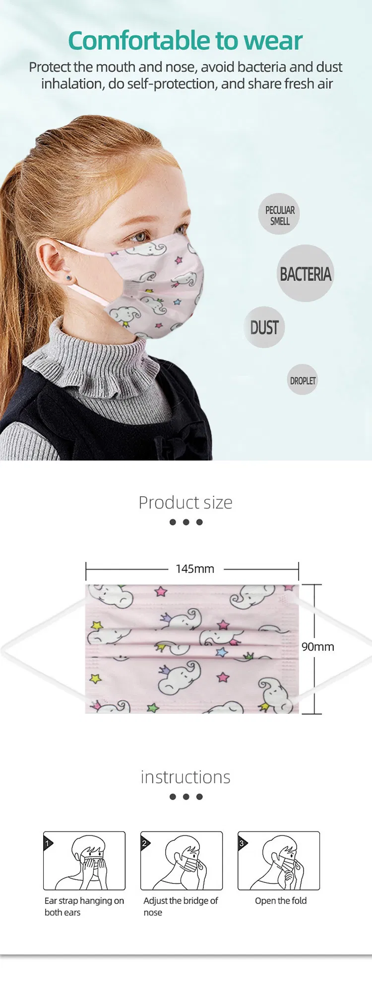 Factory Direct Sale Children Face Mask Three Layers of Protective Mask Colourful Mask Three Layers of Protective Mask