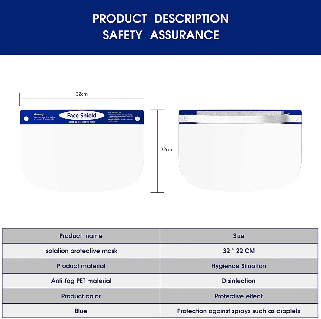 Factory Direct Sales High Quality Adjustable Eye Protective Full Face Disposable Plastic Anti-Fog Faceshield