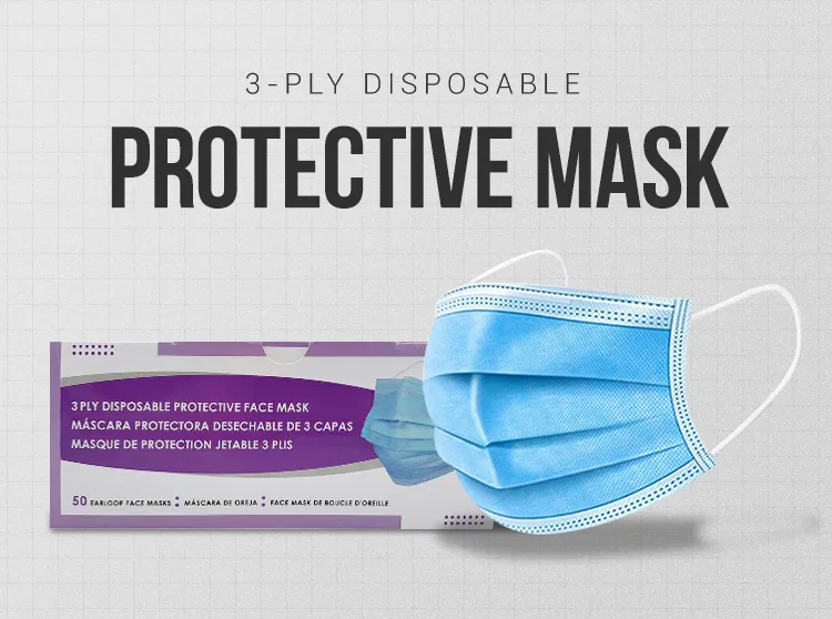 Fast Delivery 3 Ply Disposable Protective Face Mask
