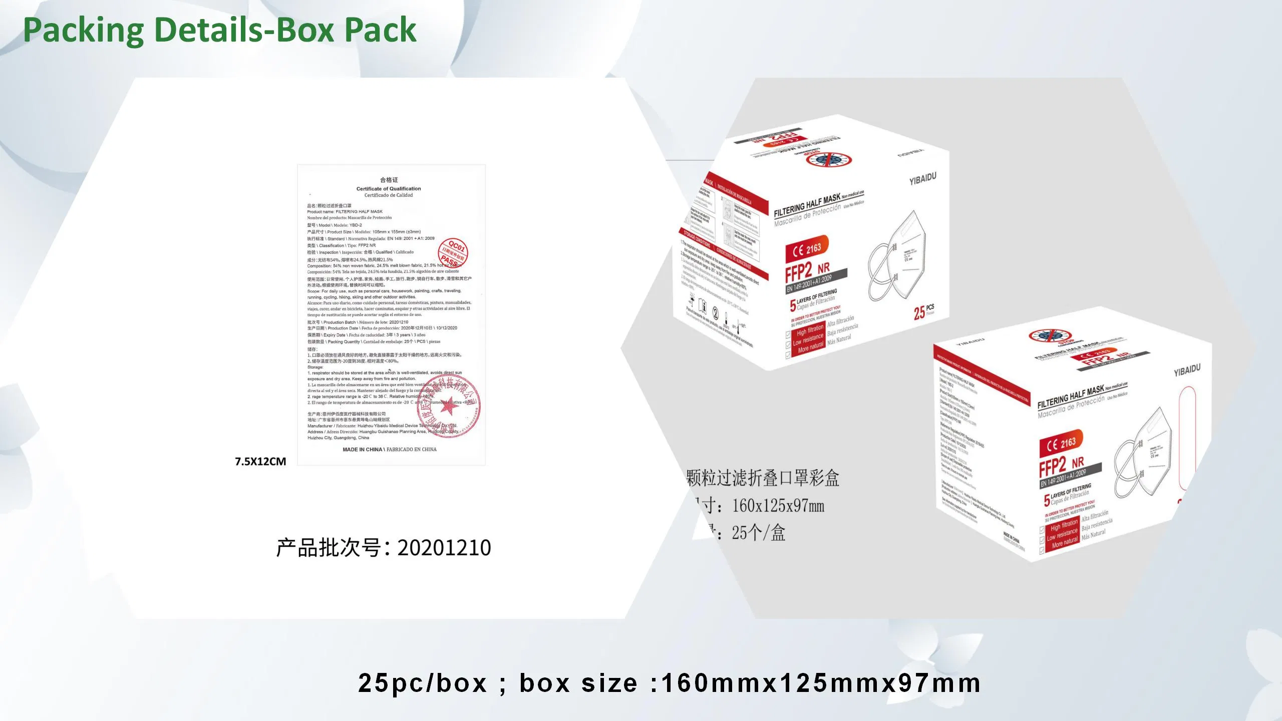 FFP2 Face Mask for Workers En149: 2001 2163 FFP2 Respirator