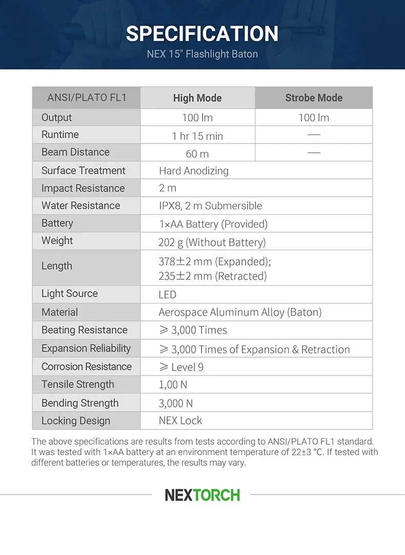 Flash Light Baton N15L Nex Baton Steel Self Protection Gear