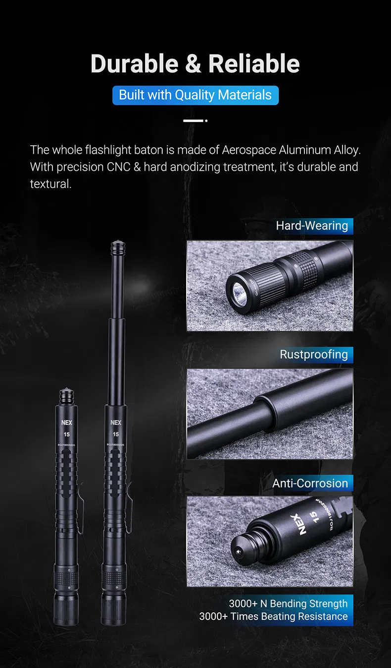 Flash Light Baton N15L Nex Baton Steel Self Protection Gear