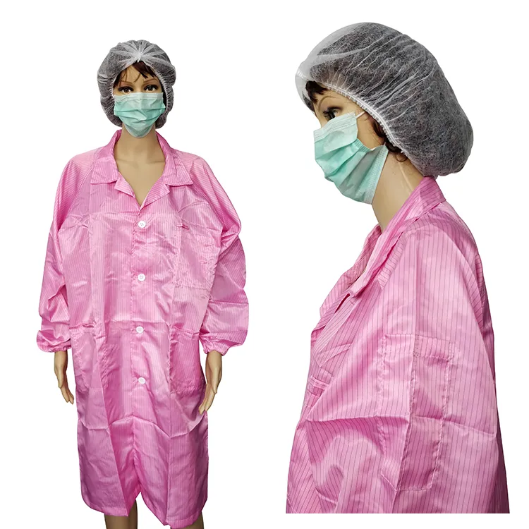Good Sale 5mm Stripe Polyester Cleanroom Workwear Antistatic Cleanroom Smock