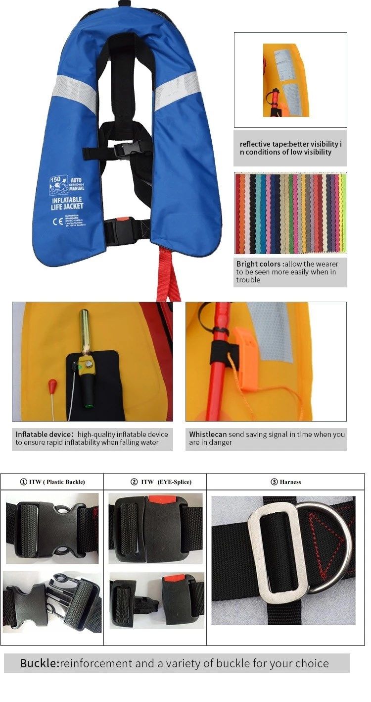 High Buoyancy 150n Personal Flotation Device Adult Inflatable Life Jackets for Outdoor Water Sports