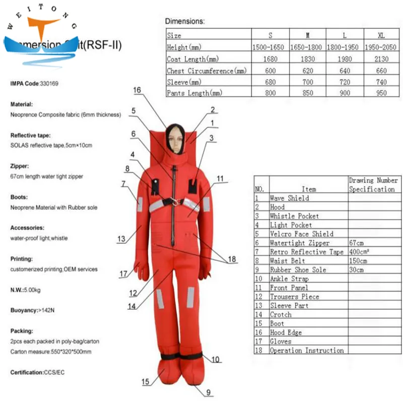 Hot Sale Marine Survival Suit Solas Lifesaving Immersion Suits