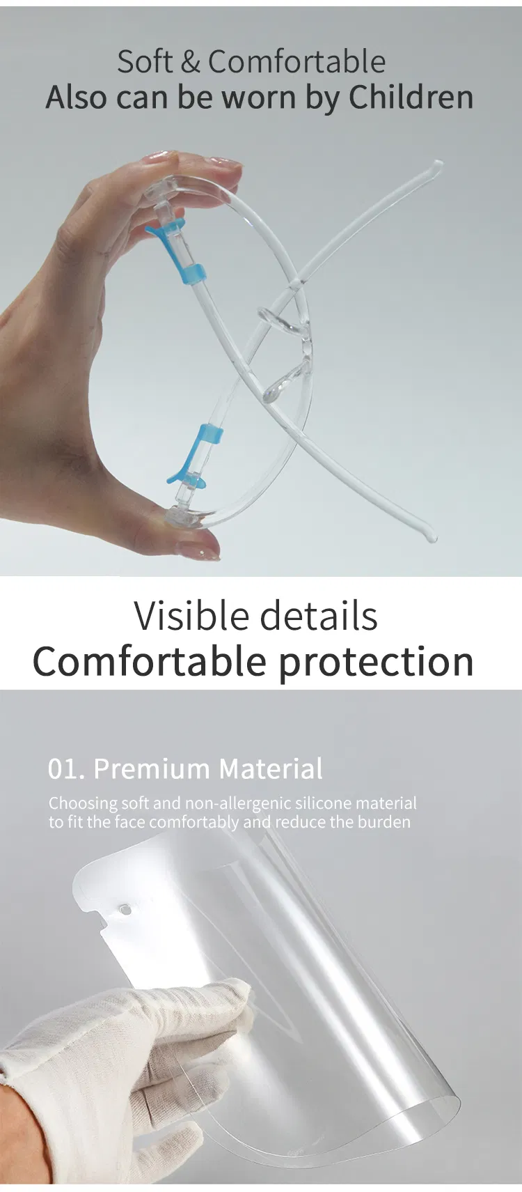 Hot Sale Reusable Headband Removable Protective Hat Adjustable Double Transparent Plastic Face Shield
