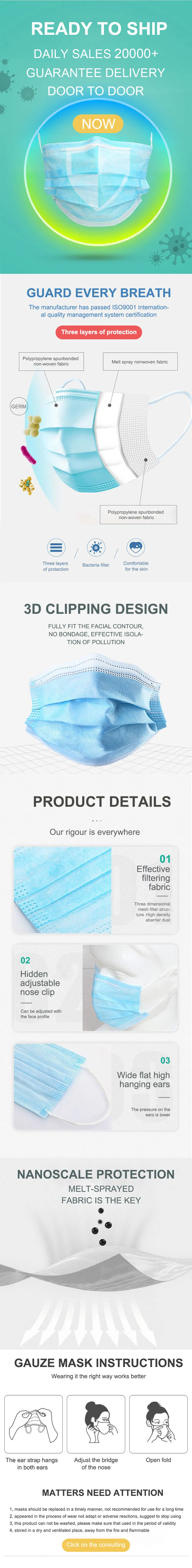 Manufacturer Sales 3 Ply High Quality Disposable Face Mask