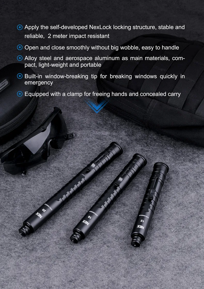 Nex Walker N16 Self Defence Baton Steel with Glass Breaker Tip EDC Baton