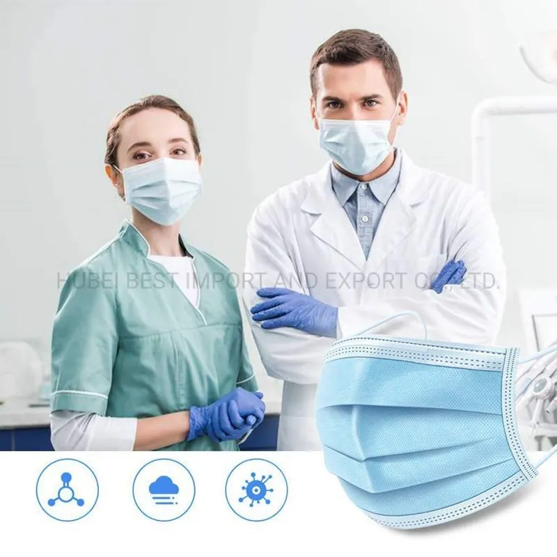 Non Woven Farbic 3ply Earloop / Tie on Face Mask in Blue Bfe More Than 95%