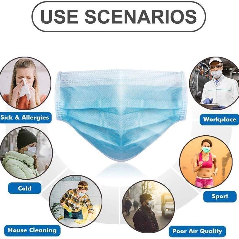 Non Woven Farbic 3ply Earloop / Tie on Face Mask in Blue Bfe More Than 95%