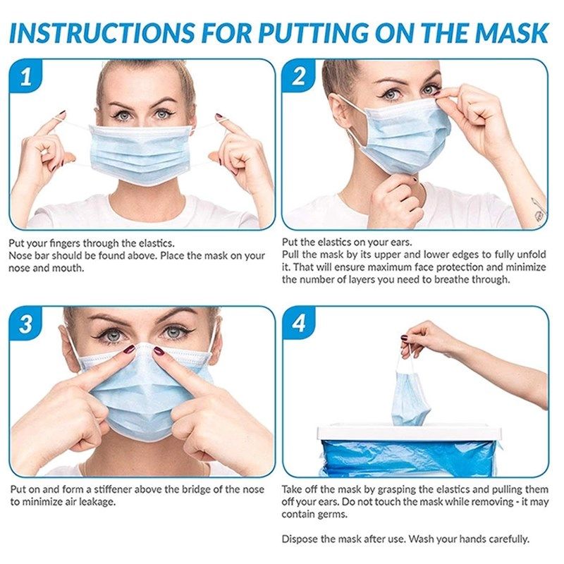 Non Woven Farbic 3ply Earloop / Tie on Face Mask in Blue Bfe More Than 95%