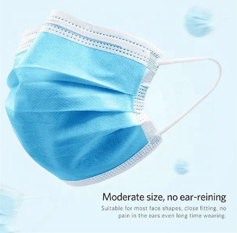 Non Woven Farbic 3ply Earloop / Tie on Face Mask in Blue Bfe More Than 95%