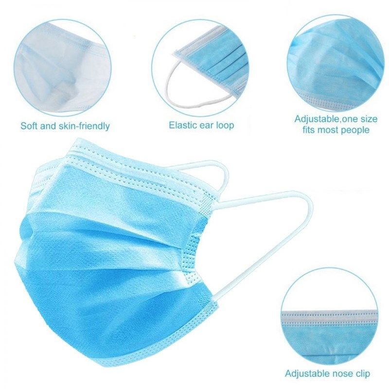 Non Woven Farbic 3ply Earloop / Tie on Face Mask in Blue Bfe More Than 95%