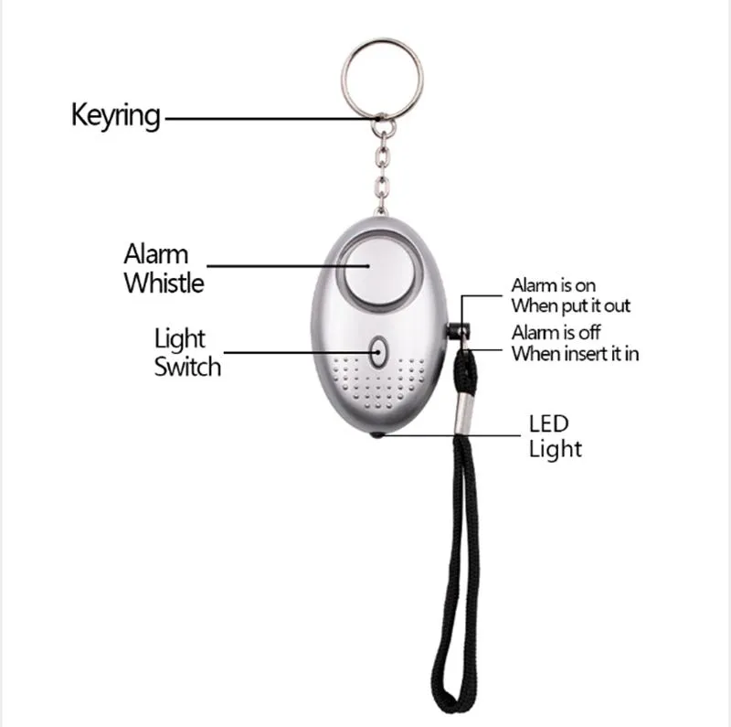 Personal Alarms USB Rechargeable Security Alarm Keychain with LED Lights Emergency Self Defense Safety Siren
