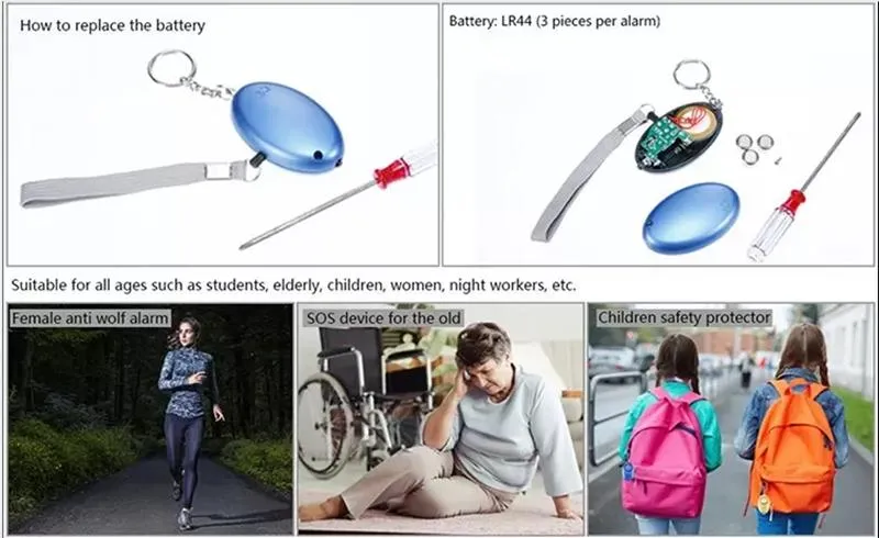 Personal Alarms USB Rechargeable Security Alarm Keychain with LED Lights Emergency Self Defense Safety Siren