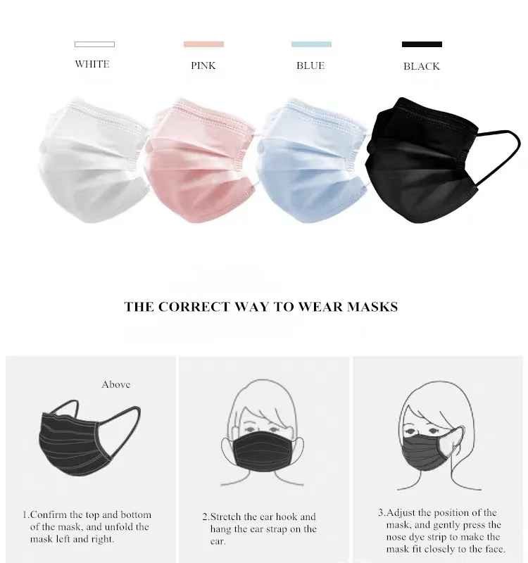 Protective Safety Inspection Oral Dental Non-Woven Three-Layer Dust Mask Disposable Masks for Children and Adults, with Earlobe Lace