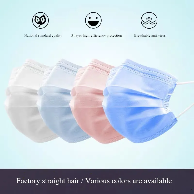Protective Safety Inspection Oral Dental Non-Woven Three-Layer Dust Mask Disposable Masks for Children and Adults, with Earlobe Lace