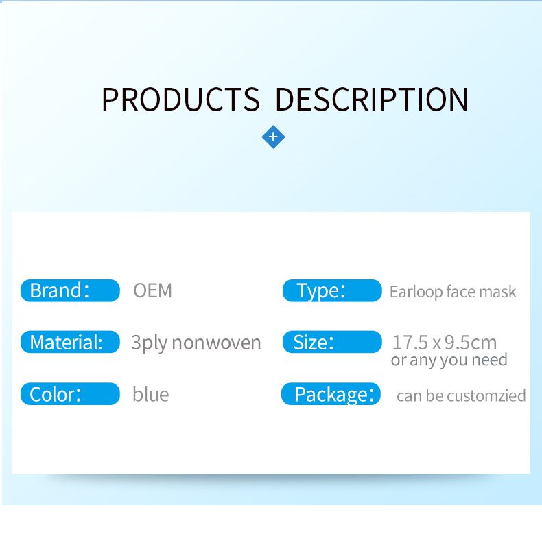 Top Quality 3 Ply Disposable Non-Woven Earloop Face Mask