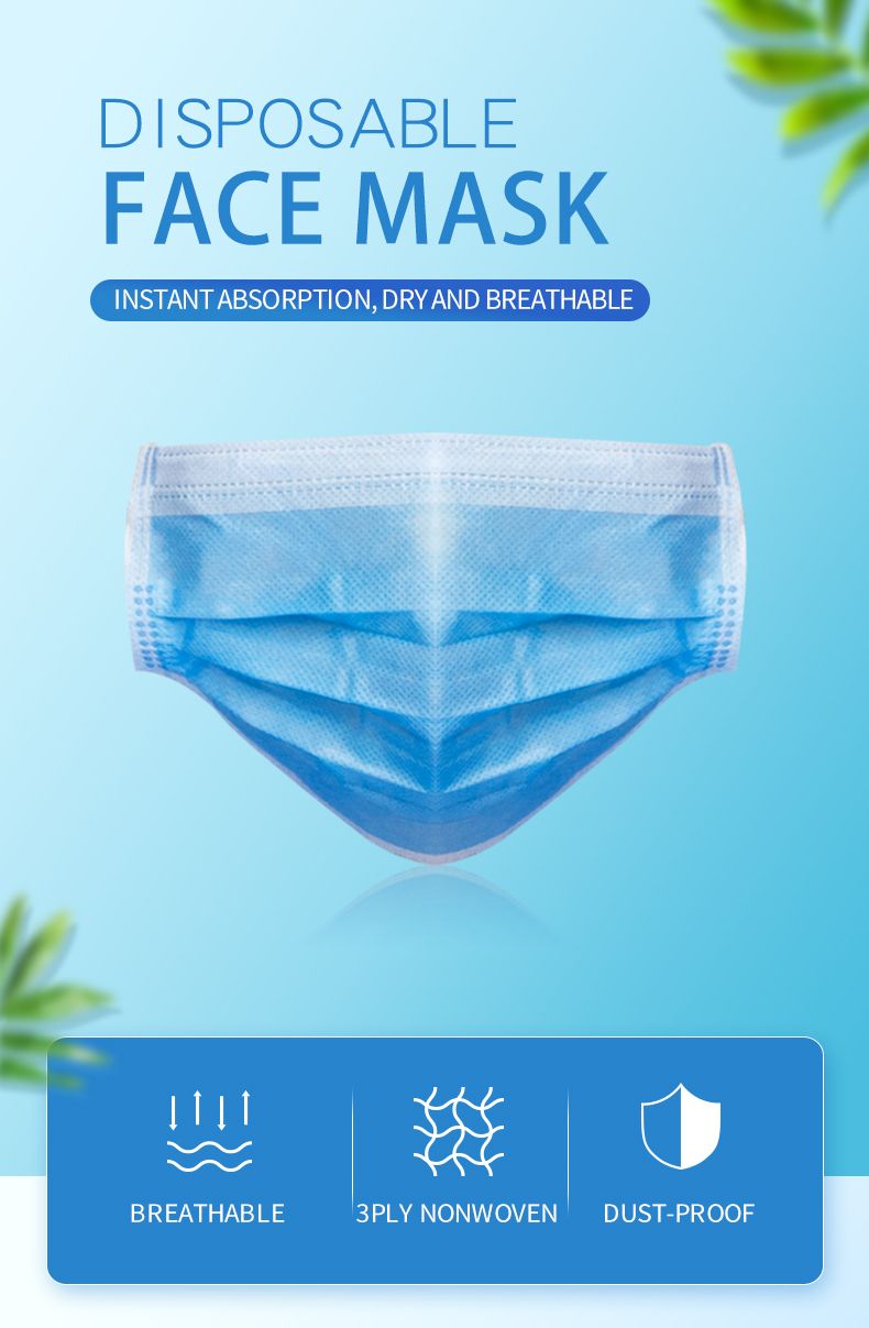 Top Quality 3 Ply Disposable Non-Woven Earloop Face Mask