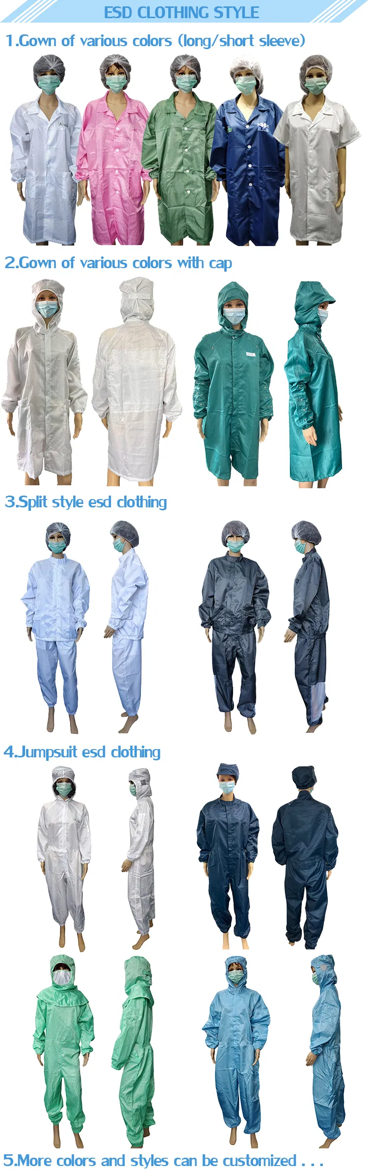 Unisex Long Sleeve Various Size ESD Anti-Static Clothing Smock