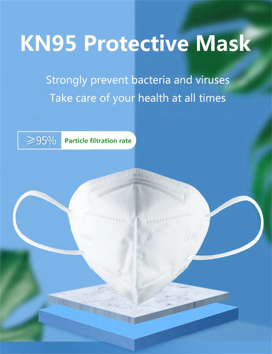 White 5-Layer Disposable KN95 Face Masks Wide Elastic Ear Loops Safety Face Mask